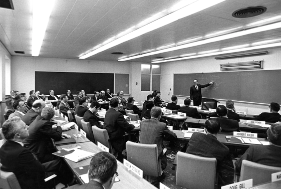 Image of CS lecture from vintage video