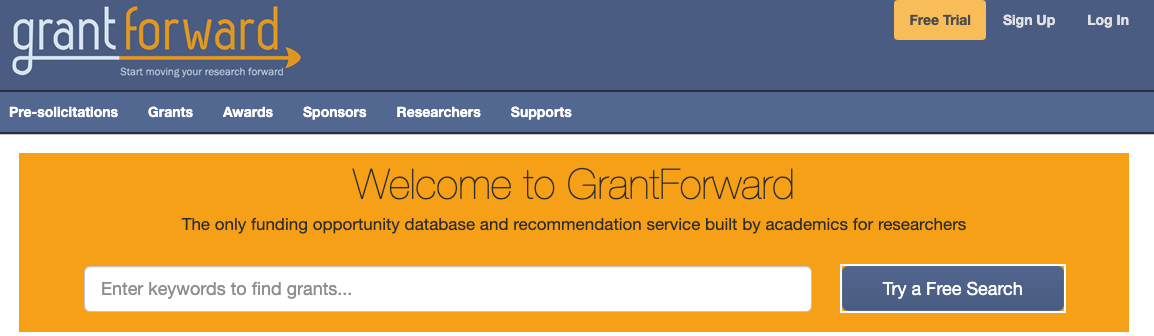 Screenshot of GrantForward home page