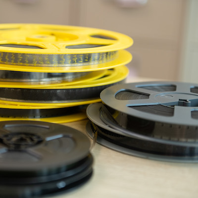 Vintage film reels in Archives