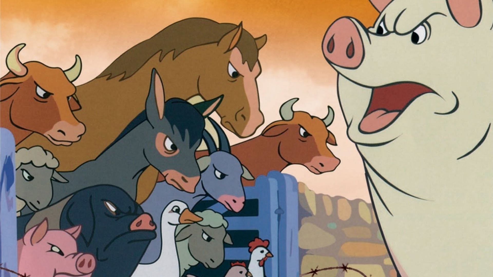 Scene from the animated Animal Farm.