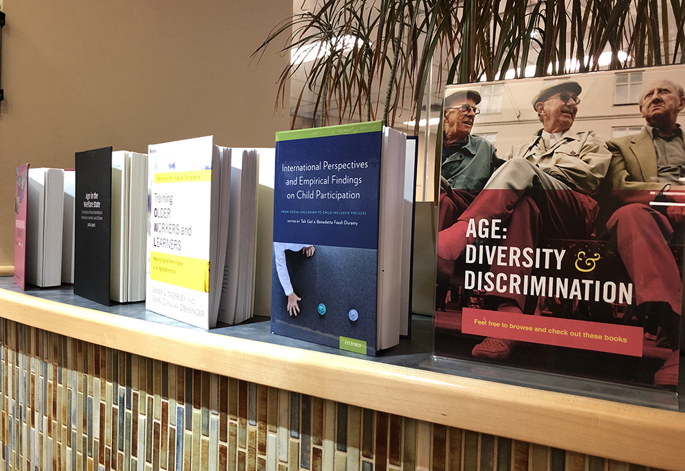 Image of DEI book display at Hunt Library