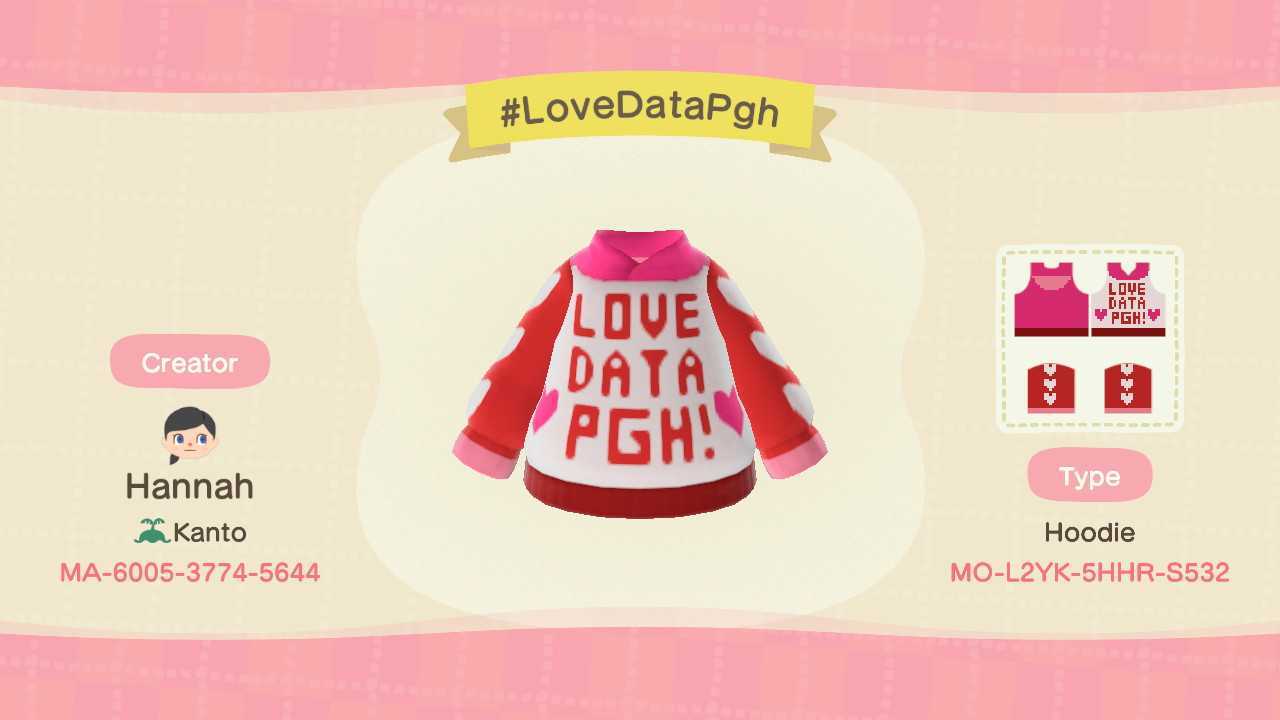 The Custom Design information for the hoodie titled “#LoveDataPgh,” which has the design code “MO-L2YK-5HHR-S532.”