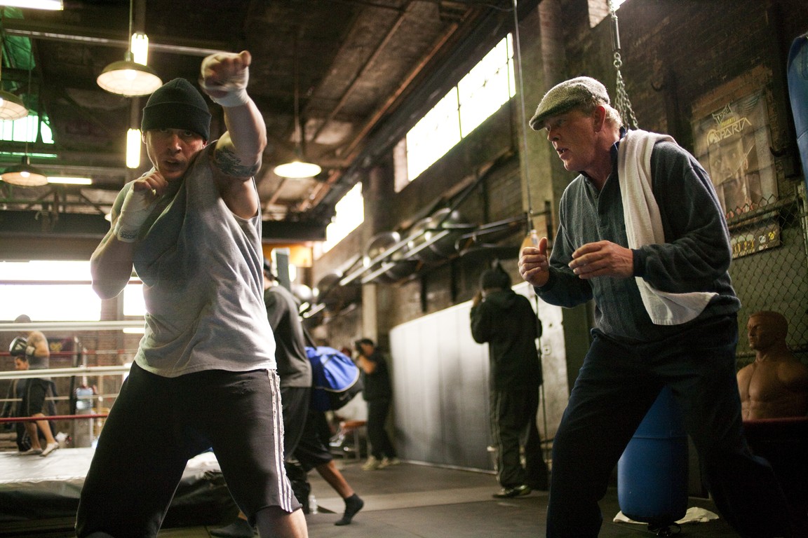 Screenshot from "Warrior" of boxer training in gym