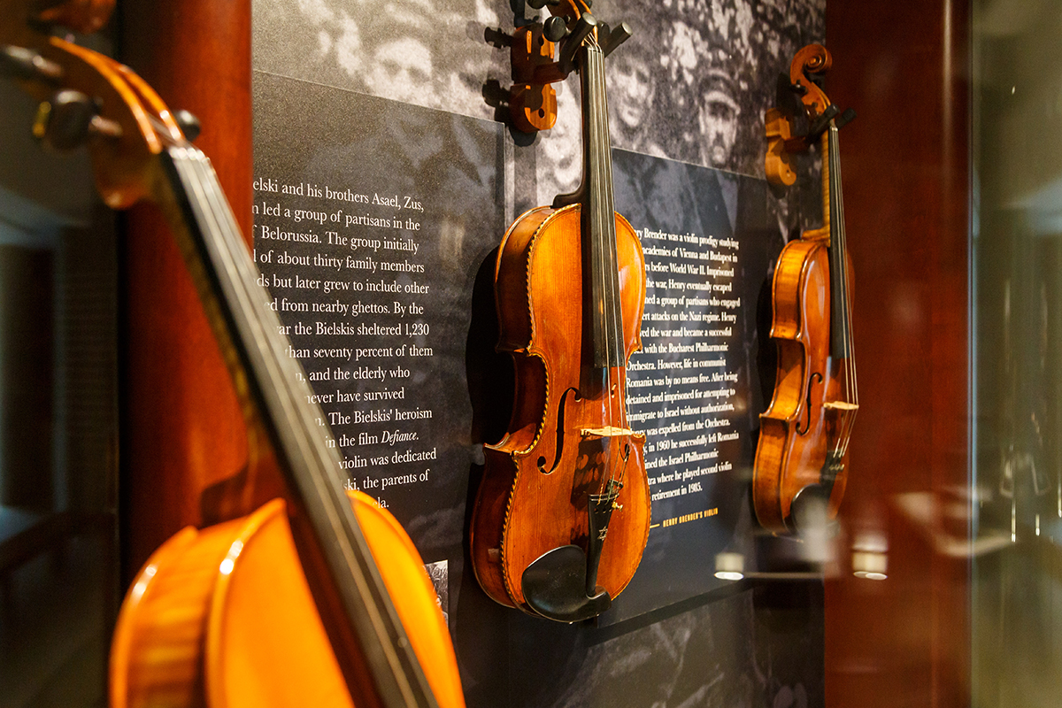 Violins of Hope exhibition case detail.