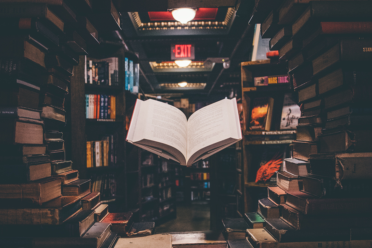 Open book in library