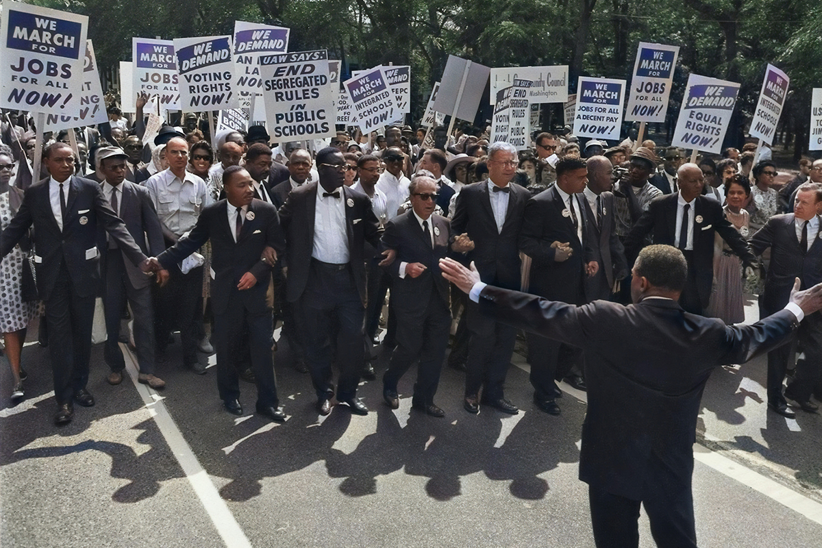 MLK in the March on Washington for Jobs and Freedom, in Washington, D.C. on Wednesday, August 28, 1963. The purpose of the march was to advocate for the civil and economic rights of African Americans.