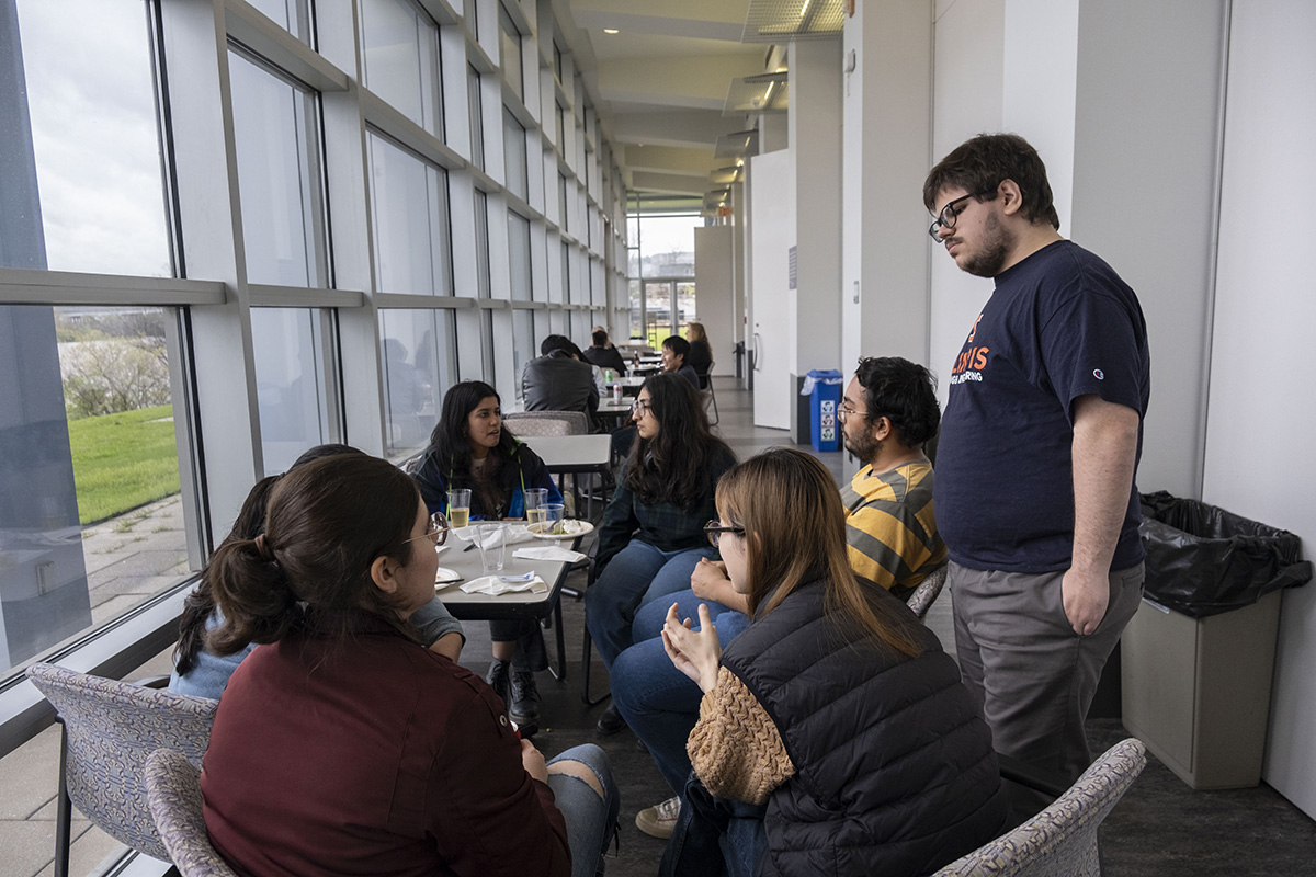 At a reception following the Q&A, current ETC students, faculty, and staff, along with alumni, took the opportunity to network.