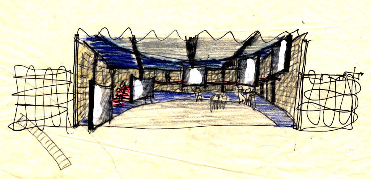 Sketch of Interior, Islamic Community Center (Muslim Community Center of Greater Pittsburgh), Arthur Lubetz, 1988-1989. Carnegie Mellon University Architecture Archives.