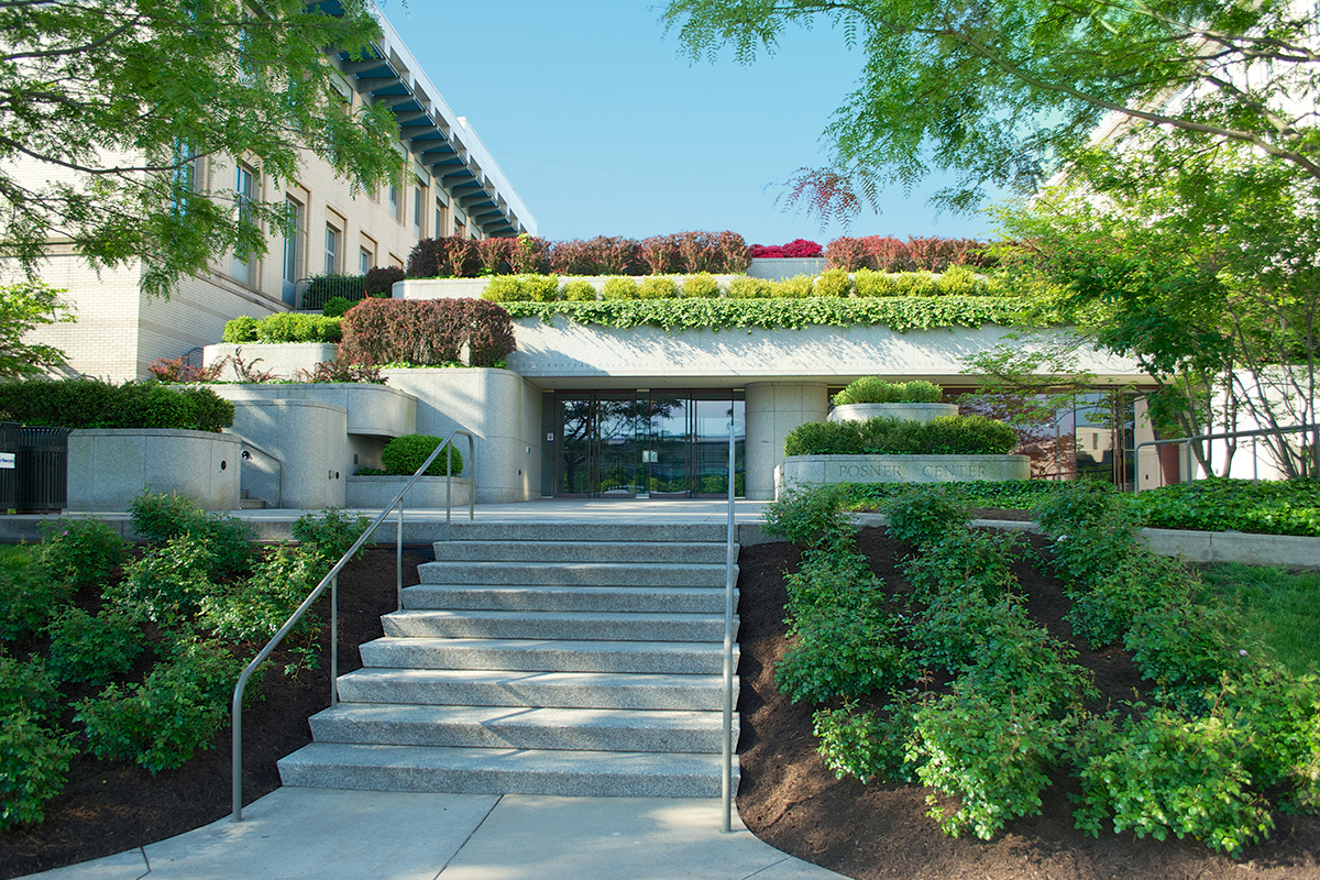 Posner Center is located between the College of Fine Arts and Posner Hall, facing Margaret Morrison Carnegie Hall and the tennis courts.