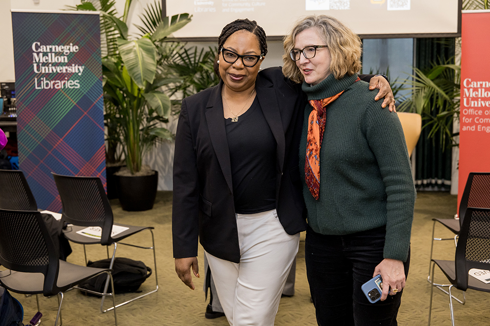 Among the attendees was Paul Mellon Distinguished Professor of Hispanic Studies Anne Lambright, department head of the Department of Languages, Cultures, & Applied Linguistics, seen here with Heading-Grant.