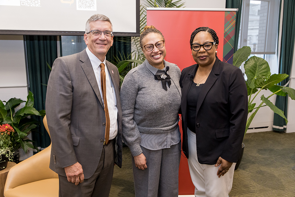 Rogers and Heading-Grant pose with Provost and Chief Academic Officer James Garrett.
