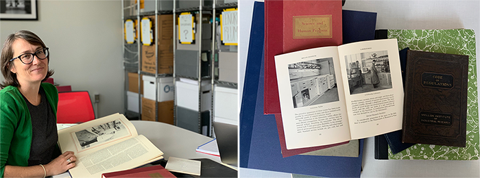 Archivist Emily Davis with Mellon Institute Books